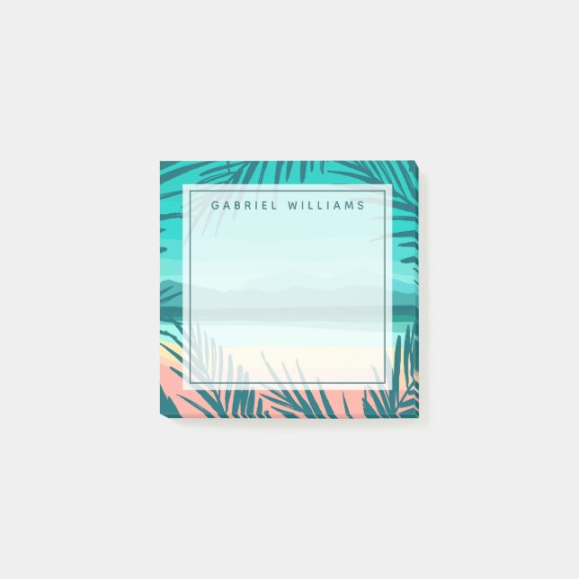 Add Your Name | Tropical Beach Scene Post-it Notes (Front)