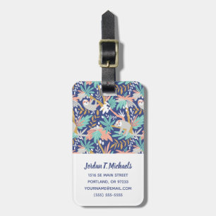Add Your Name   Tropical Blue Sloth Pattern Luggage Tag