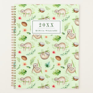 Add Your Name Tropical Coconut Sloth Pattern Planner
