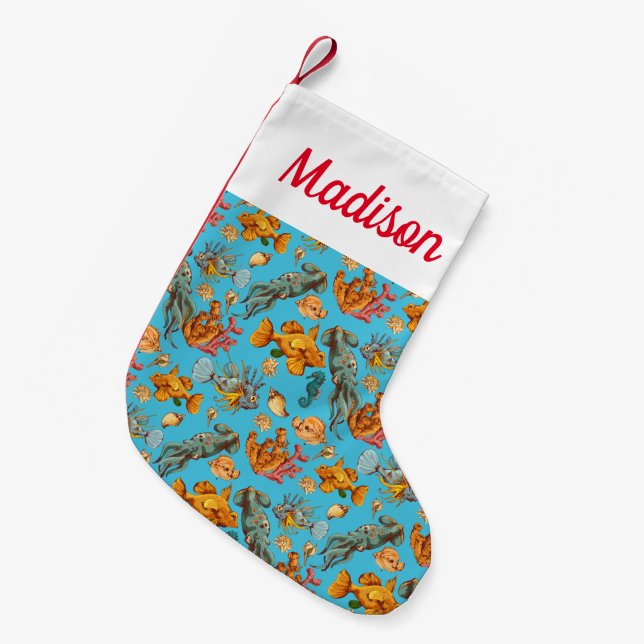 Add Your Name | Tropical Fish Small Christmas Stocking (Front (Hanging))