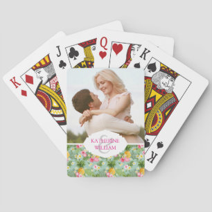 Add Your Name Tropical Flowers & Pineapples Playing Cards