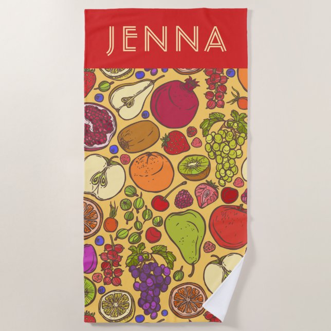 Add Your Name | Tropical Fruit Beach Towel (Front)