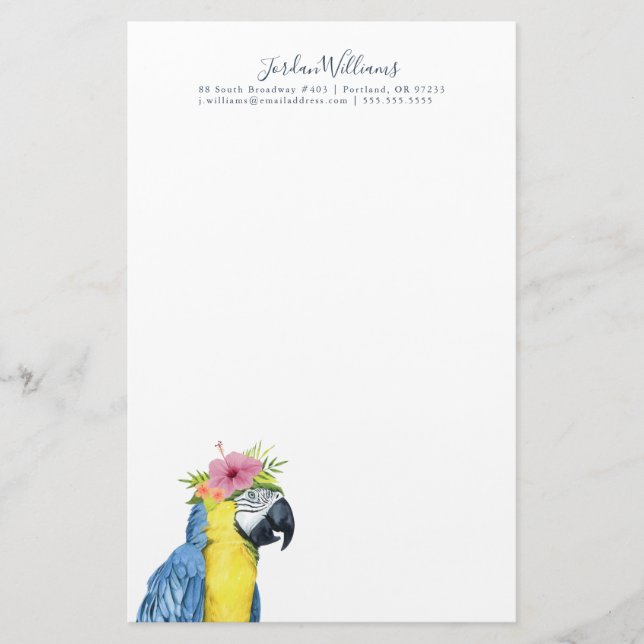 Add Your Name | Tropical Halo - Parrot Stationery (Front)