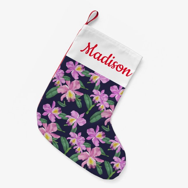 Add Your Name | Tropical Orchids Small Christmas Stocking (Front (Hanging))
