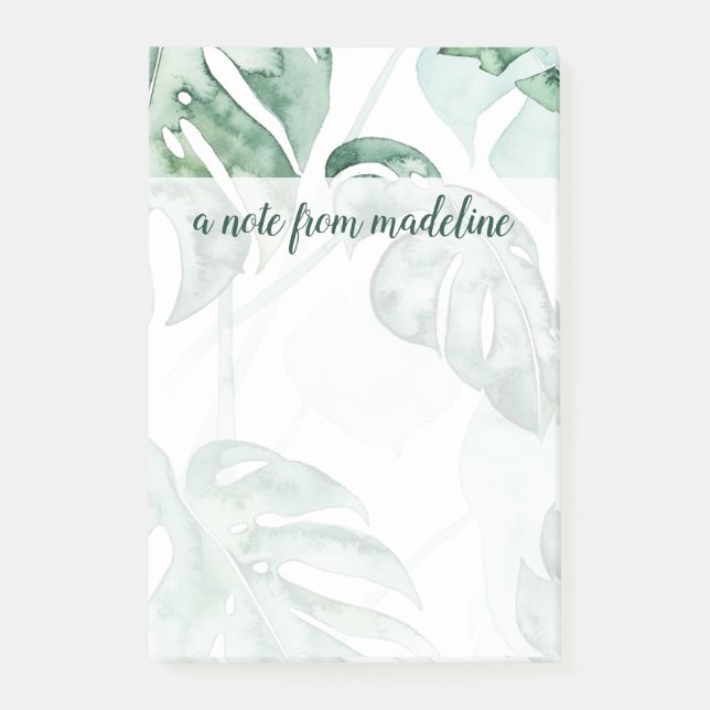 Add Your Name | Tropical Palm Split Leaf Post-it Notes (Front)