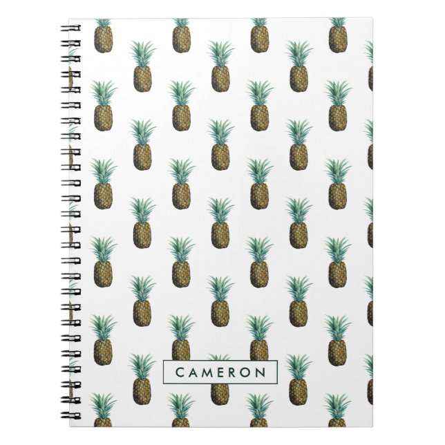 Add Your Name | Tropical Pineapple Watercolor Notebook (Front)