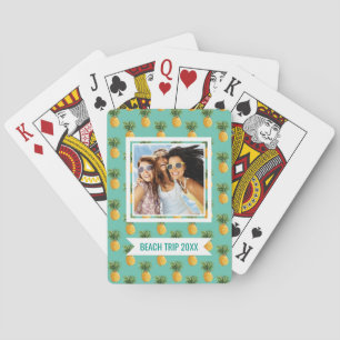 Add Your Name   Tropical Pineapples On Teal Playing Cards