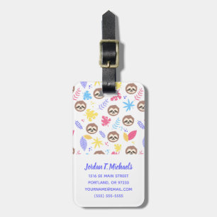 Add Your Name   Tropical Sloth & Leaves Pattern Luggage Tag