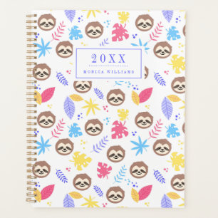 Add Your Name   Tropical Sloth & Leaves Pattern Planner