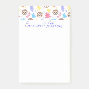 Add Your Name Tropical Sloth & Leaves Pattern Post-it Notes