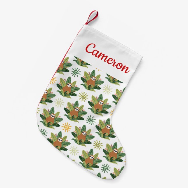 Add Your Name | Tropical Sloth Pattern Small Christmas Stocking (Front (Hanging))
