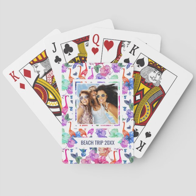 Add Your Name | Tropical Watercolor Pattern Playing Cards (Back)
