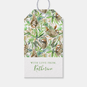Add Your Name   Tropical Watercolor Sloth Pattern Gift Tags