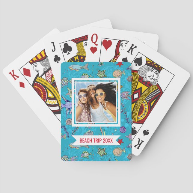 Add Your Name | Turquoise Fish Pattern Playing Cards (Back)