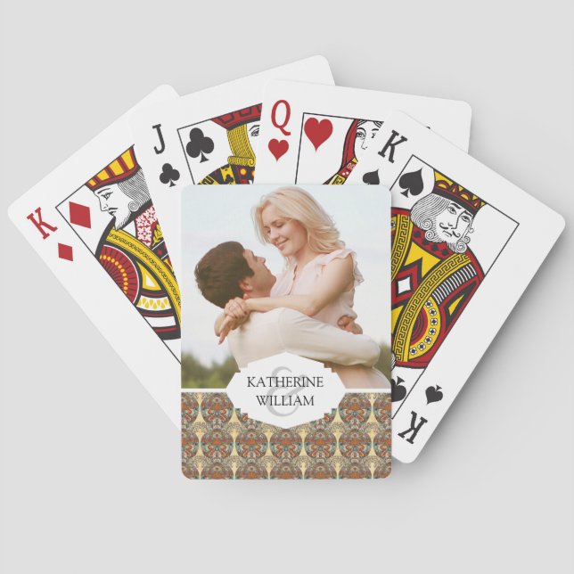 Add Your Name | Turtle Floral Pattern Playing Cards (Back)