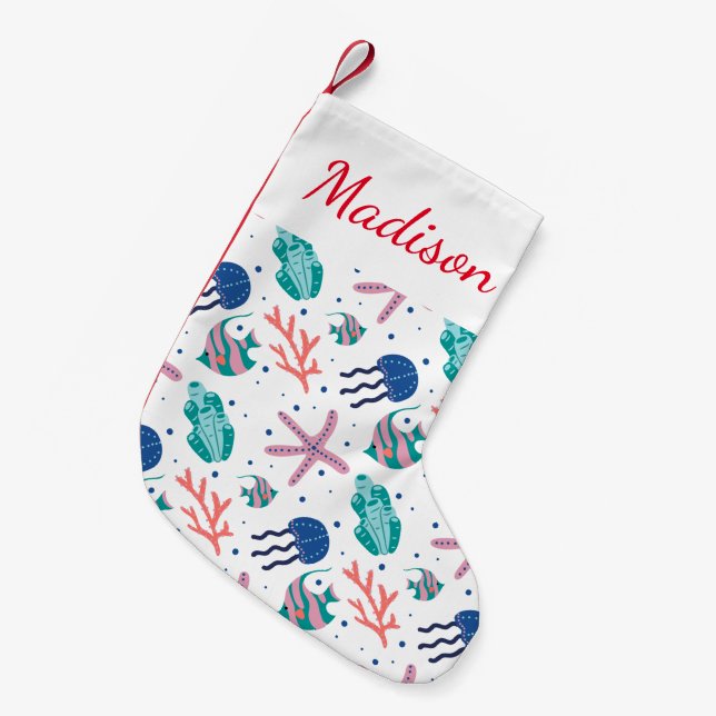 Add Your Name | Underwater Sea Small Christmas Stocking (Front (Hanging))