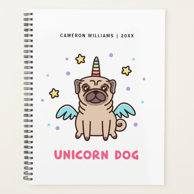 Add Your Name | Unicorn Rainbow Dog Planner (Front)