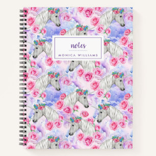Add Your Name Unicorns & Roses Pattern Notebook