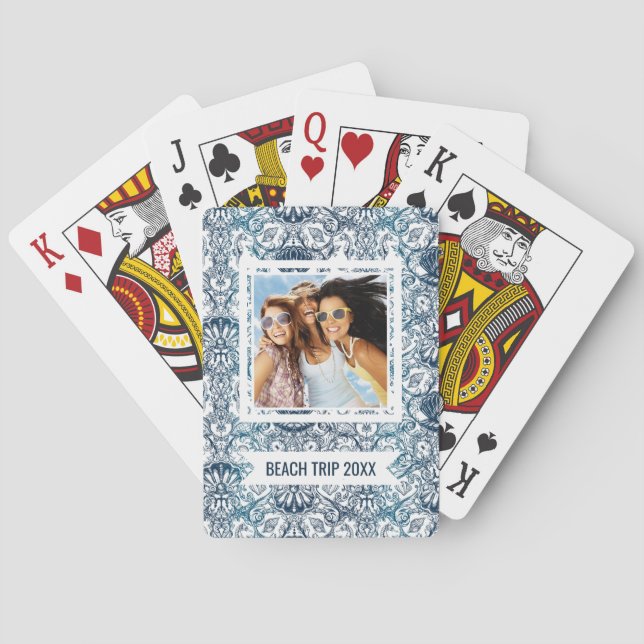 Add Your Name | Vintage Marine Pattern Playing Cards (Back)