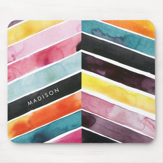 Add Your Name | Vivid Watercolor Chevron I Mouse Mat (Front)