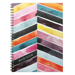 Add Your Name Vivid Watercolor Chevron I Notebook