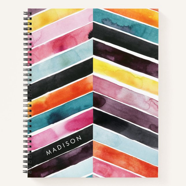 Add Your Name | Vivid Watercolor Chevron I Notebook (Front)