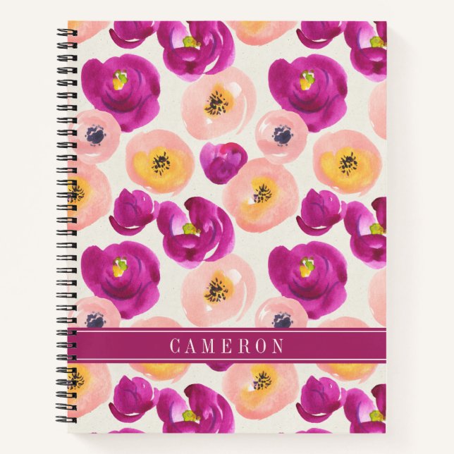 Add Your Name | Watercolor Botanical Pattern Notebook (Front)