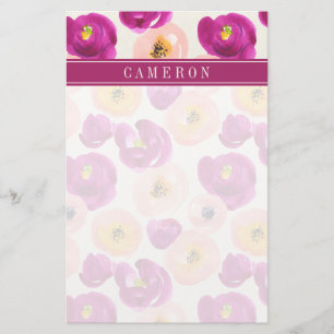 Add Your Name   Watercolor Botanical Pattern Stationery