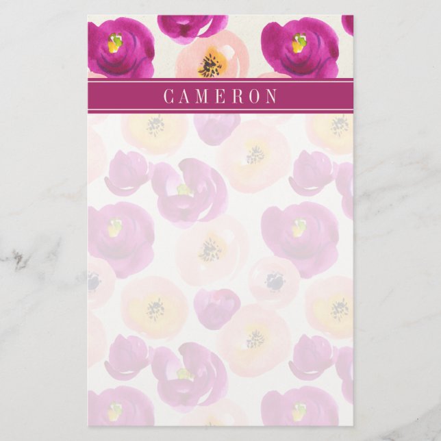 Add Your Name | Watercolor Botanical Pattern Stationery (Front)