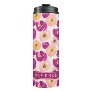 Add Your Name Watercolor Botanical Pattern Thermal Tumbler