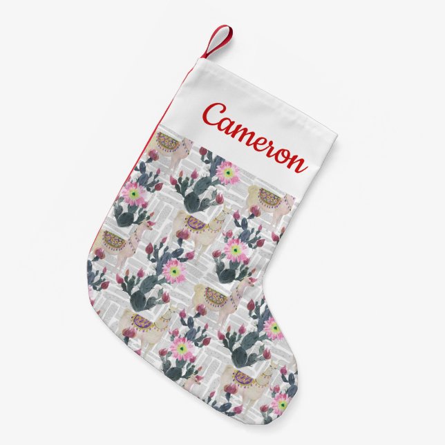 Add Your Name | Watercolor Cactus Pattern Small Christmas Stocking (Front (Hanging))