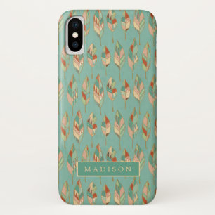 Add Your Name Watercolor Feather Pattern iPhone X Case