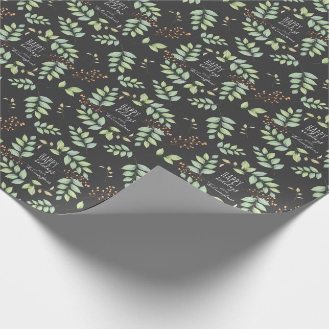Add Your Name | Watercolor Green Foliage Holidays Wrapping Paper (Corner)