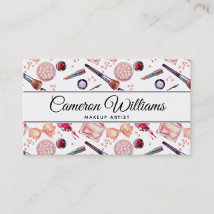 Add Your Name   Watercolor Makeup Pattern Business Card
