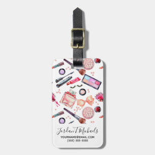 Add Your Name Watercolor Makeup Pattern Luggage Tag