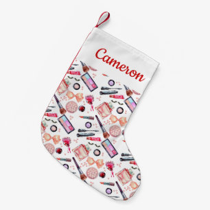 Add Your Name   Watercolor Makeup Pattern Small Christmas Stocking