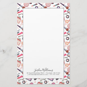Add Your Name   Watercolor Makeup Pattern Stationery