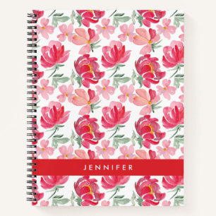 Add Your Name Watercolor Peony Pattern Notebook