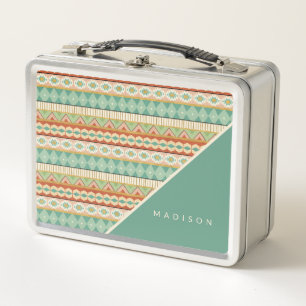 Add Your Name Watercolor Tribal Pattern Metal Lunch Box
