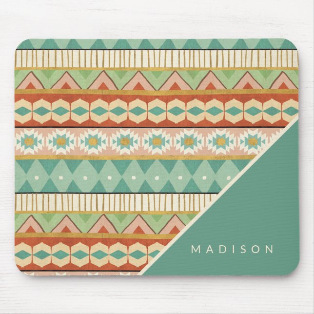 Add Your Name | Watercolor Tribal Pattern Mouse Mat (Front)