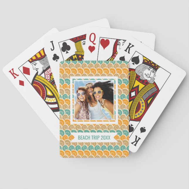 Add Your Name | Watercolor Waves Pattern Playing Cards (Back)