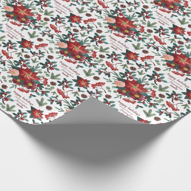 Add Your Name | White Holly Berry Winter Holidays Wrapping Paper (Corner)