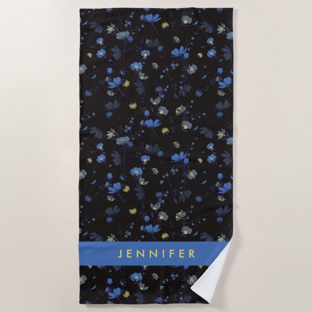 Add Your Name | Wind Blown Floral Pattern Beach Towel (Front)