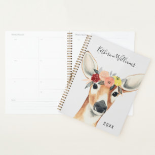 Add Your Name & Year Flower Crown Forester Deer Planner