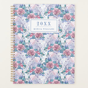 Add Your Name/Year Pink & Blue Rose Pattern Planner