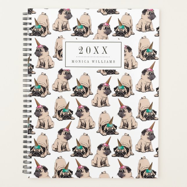 Add Your Name/Year | Puppy Pugs | Aspiring Unicorn Planner (Front)