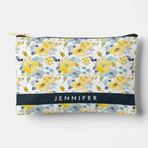Add Your Name Yellow & Blue Watercolor Pattern Accessory Pouch