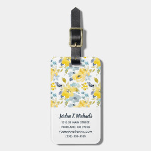 Add Your Name Yellow & Blue Watercolor Pattern Luggage Tag