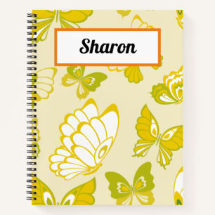 Add Your Name Yellow Butterfly Pattern  Notebook