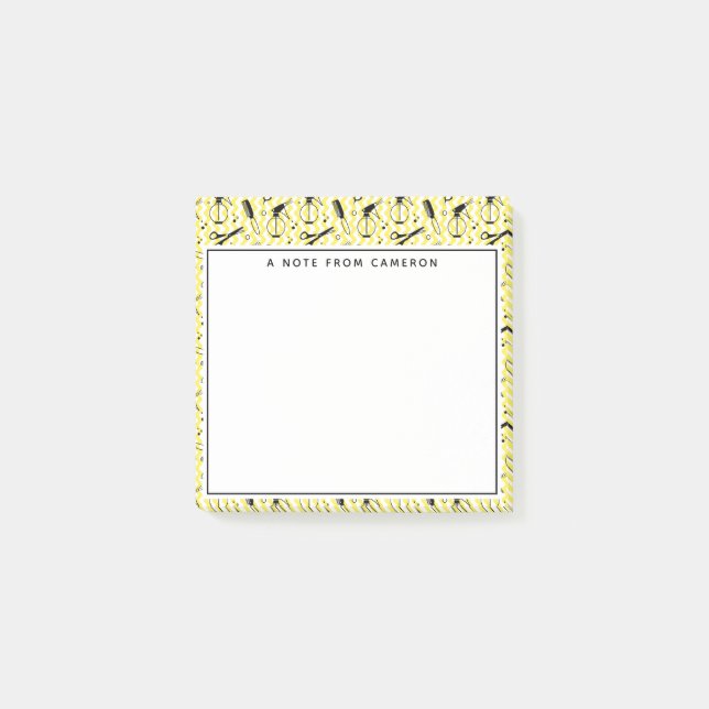 Add Your Name | Yellow Hairdresser Tool Pattern Post-it Notes (Front)